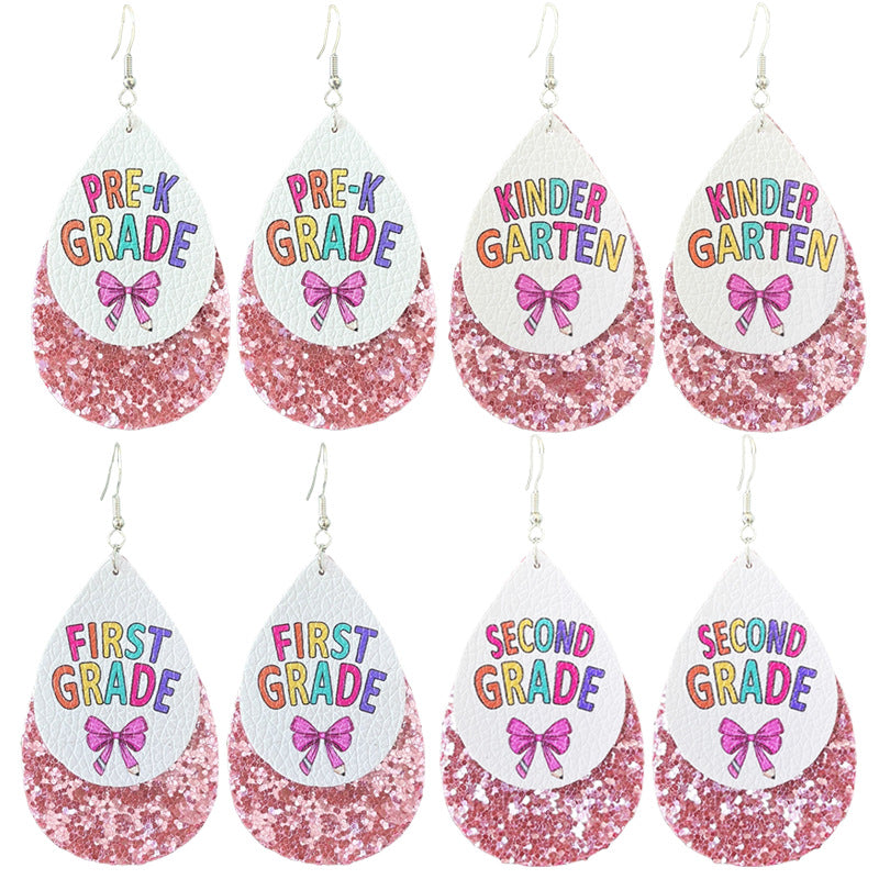 Wholesale Double drop leather printed earrings