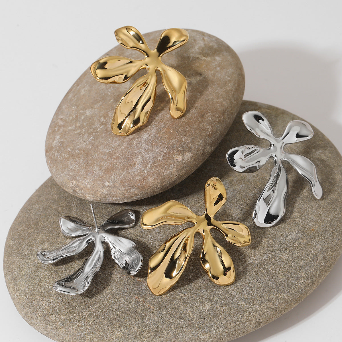 Wholesale 316 stainless steel irregular flower earrings