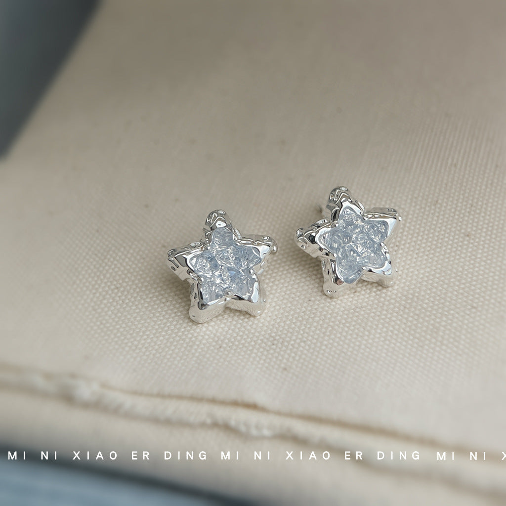 Wholesale Blue Ice Crystal  Five-pointed Star  Earrings