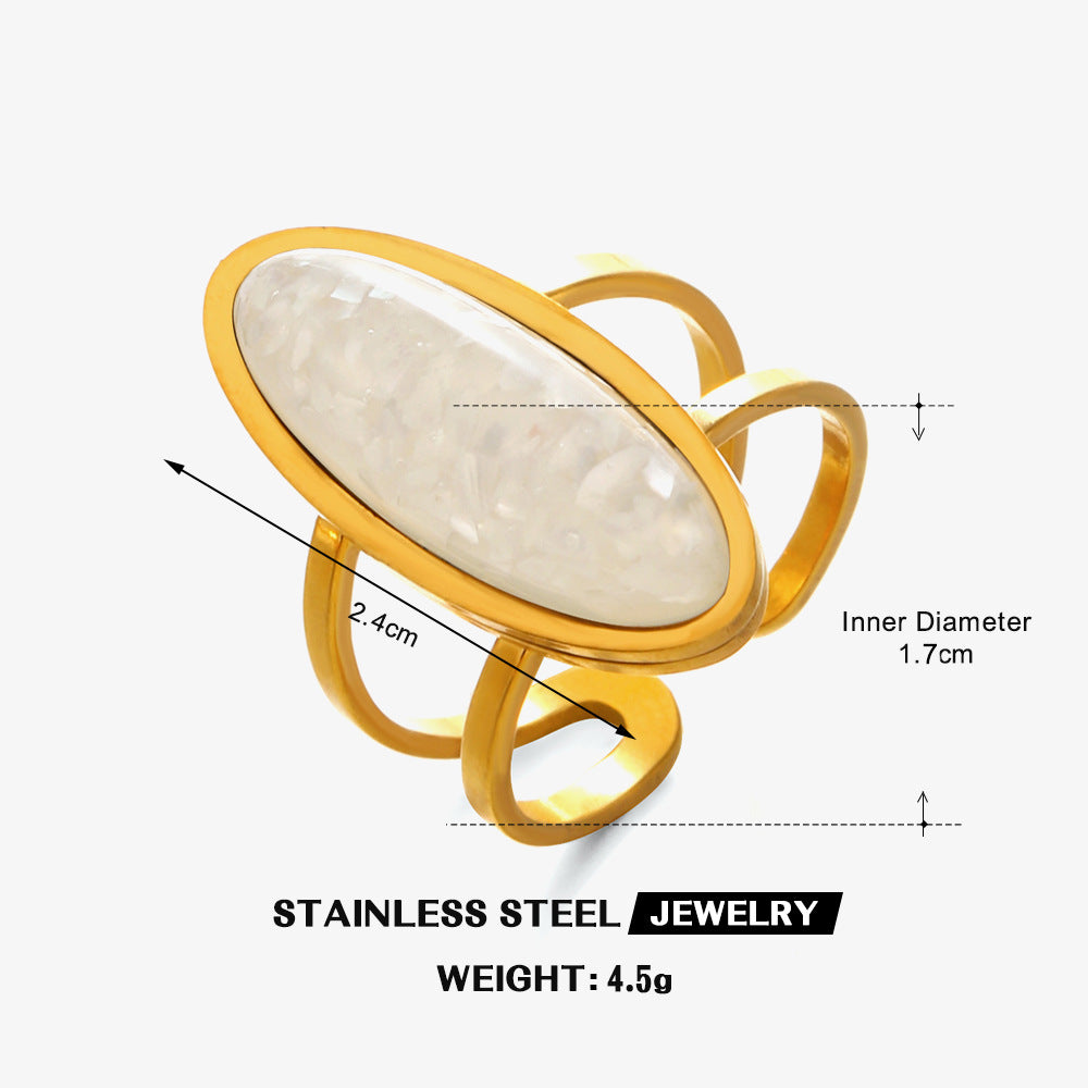 Wholesale Stainless Steel Tiger Eye Stone Geometric Oval Wide Ring for Women - Stylish Hip-Hop Jewelry Accessory