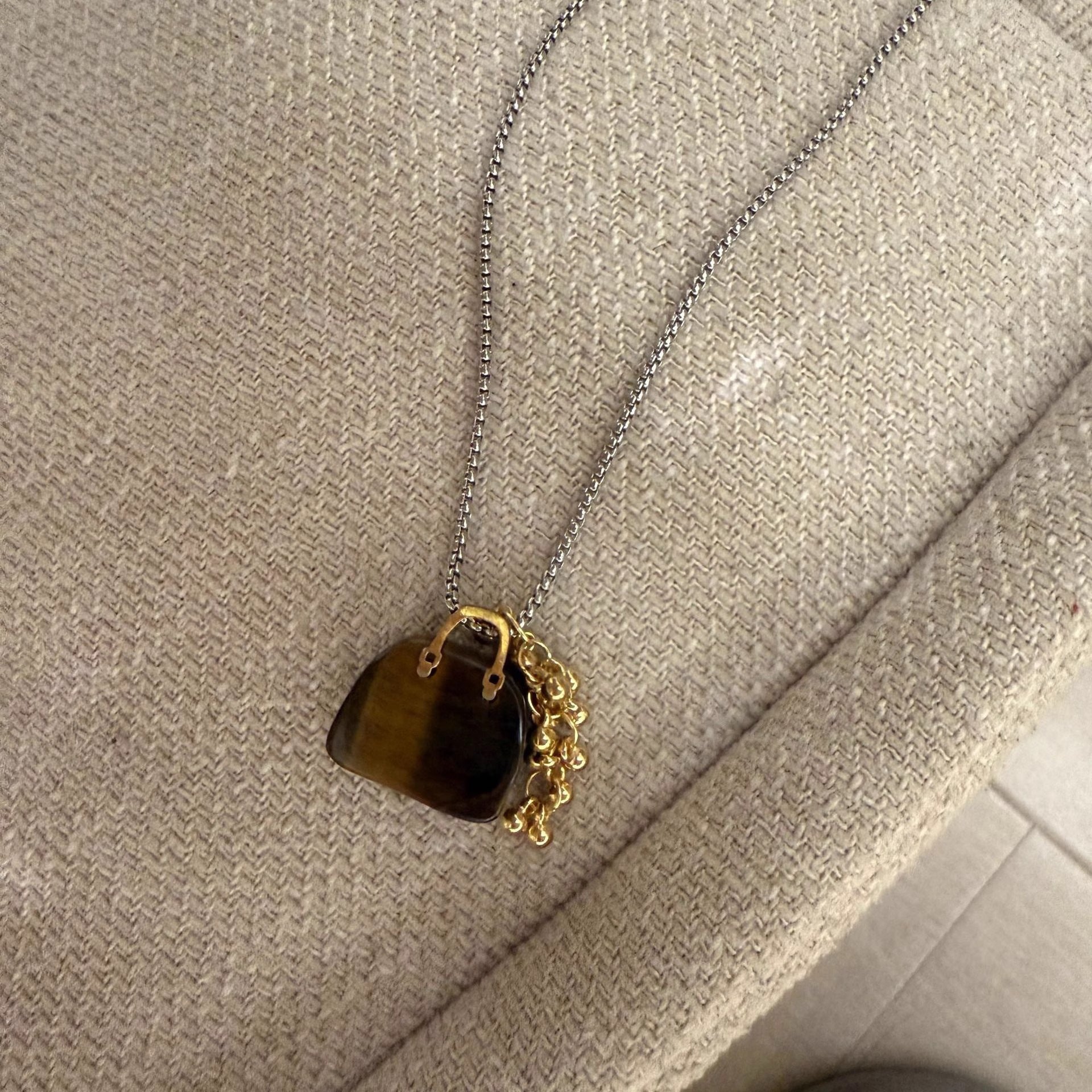 Wholesale Titanium Steel Natural tiger eye stone bag grape string pendant necklace