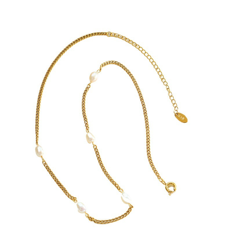 Wholesale Titanium Steel Gold Plated Natural Freshwater Pearl Choker Necklace Chic Everyday Jewelry For Women