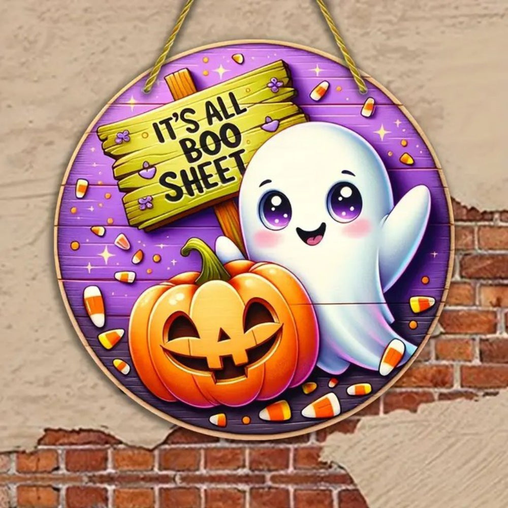 Wholesale Wooden round ghost sign  decoration