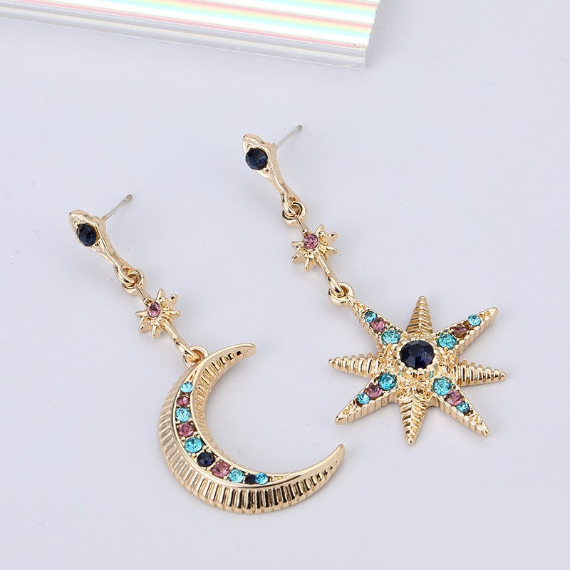 Wholesale exaggerated moon inlaid zircon silver needle earrings