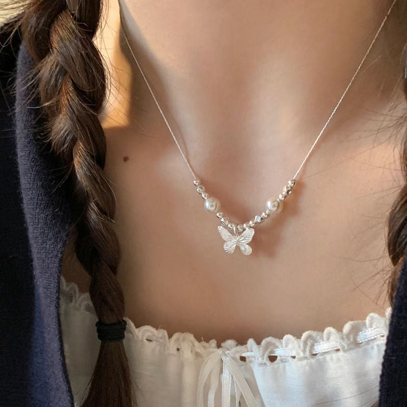 Wholesale silver Butterfly Pearl Necklace