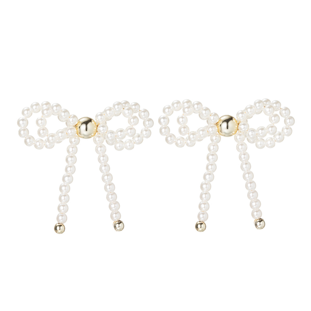 Wholesale Double-layer bowknot gold bead rice bead braided earrings