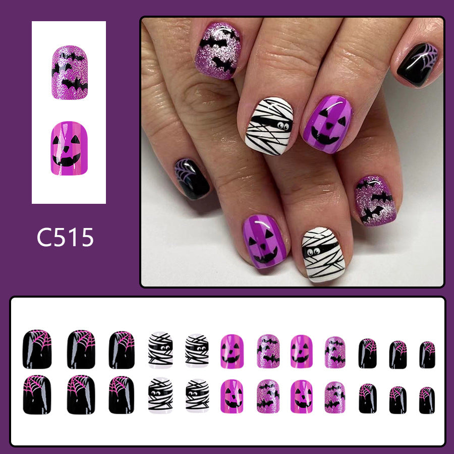Wholesale 24 Pieces/box Halloween Ghost Face Bat Press-on Nails Kits Nail Stickers ACC-NS-GuaiXL066