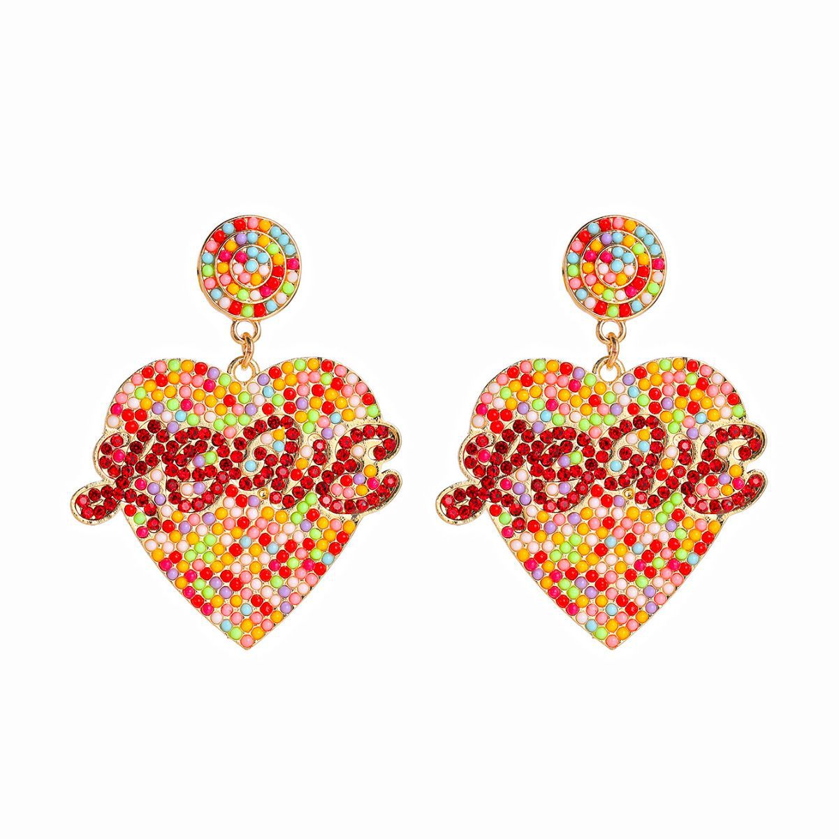 Wholesale Valentine's Day Earrings Bohemian Rice Beads LOVE Love Alloy Earrings