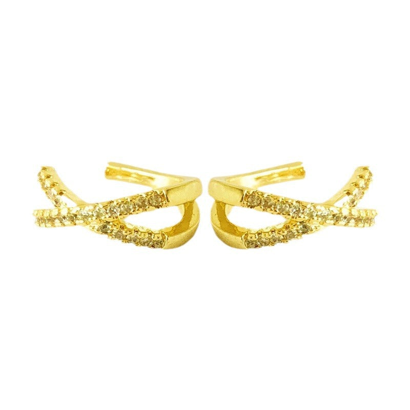 Wholesale Korean Fairy Stacked Micro-Inlaid Zircon Clip-On Earrings,  Copper Electroplated Jewelry Accessory