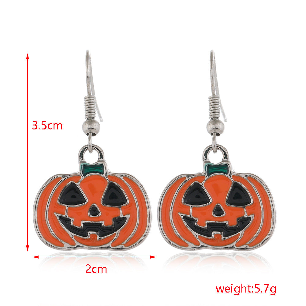 Wholesale Halloween Series Earrings Horror Funny Personality Skull Spider Pumpkin Alloy Drop Oil Earrings