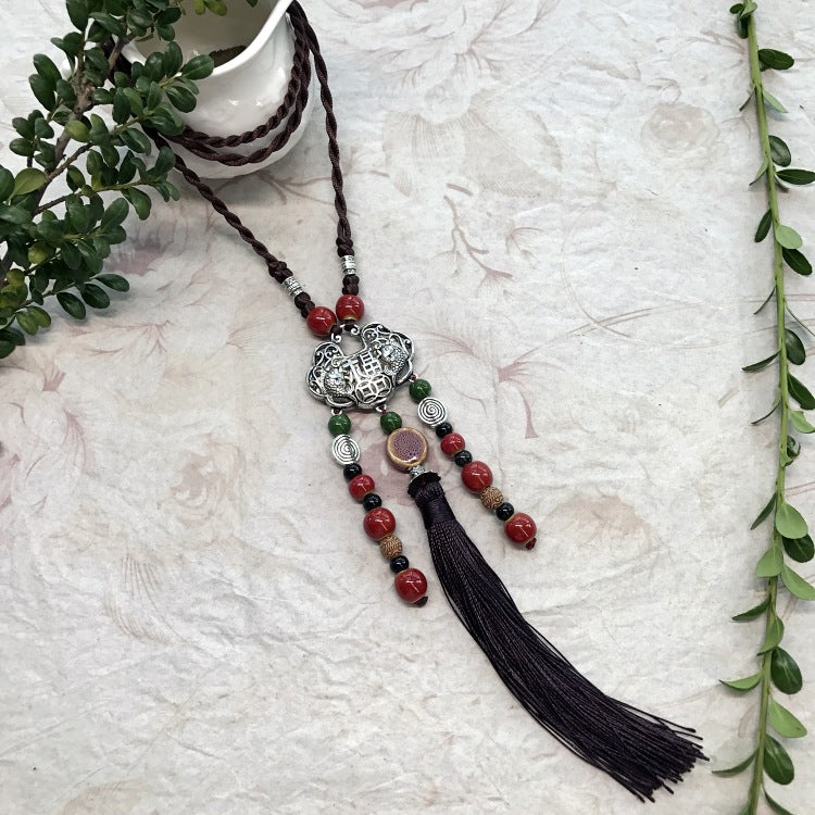 Wholesale Forest Style Handmade Ceramic Necklace Retro All-match Sweater Chain Long Necklace ACC-NE-Luox001