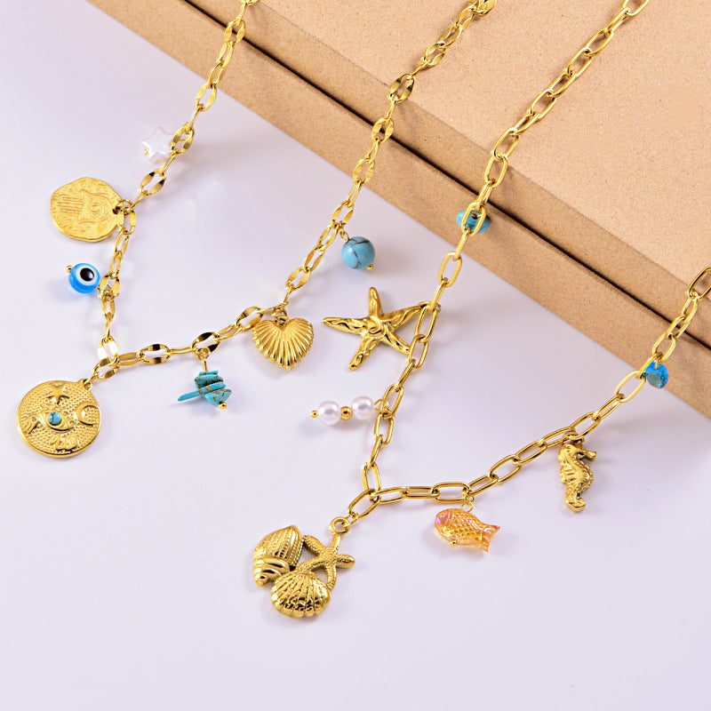 Wholesale  Titanium Steel ocean shell starfish conch necklace