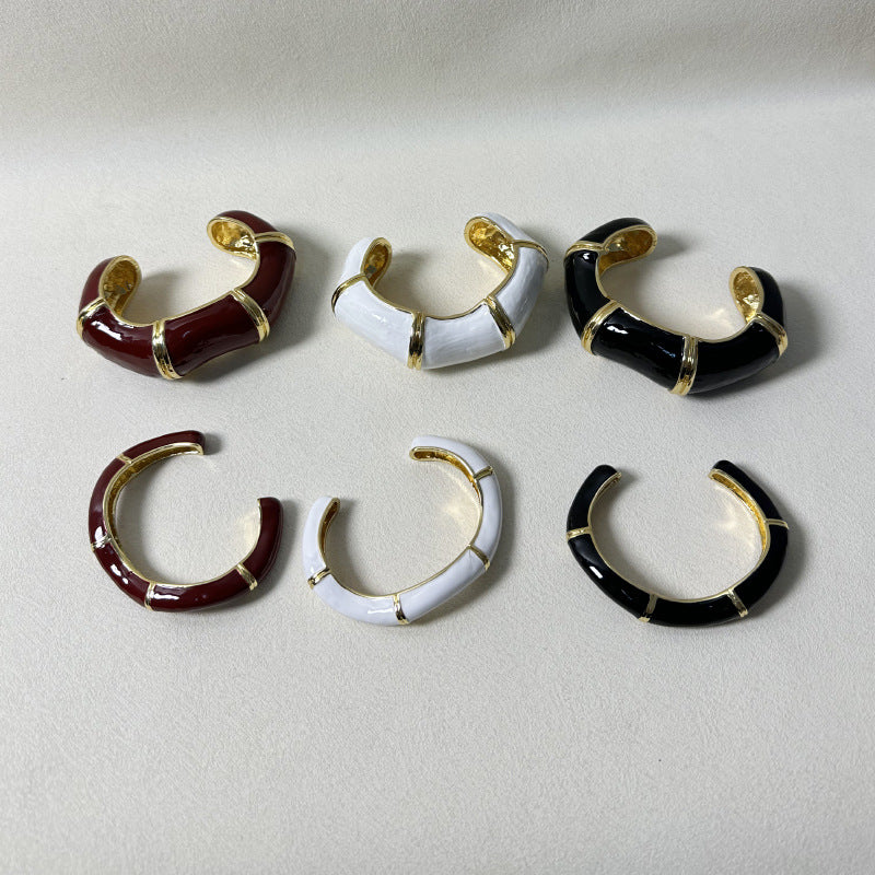 Wholesale Retro Fashionable Enamel Oil Dropping Irregular Wave Bamboo Opening Bracelet