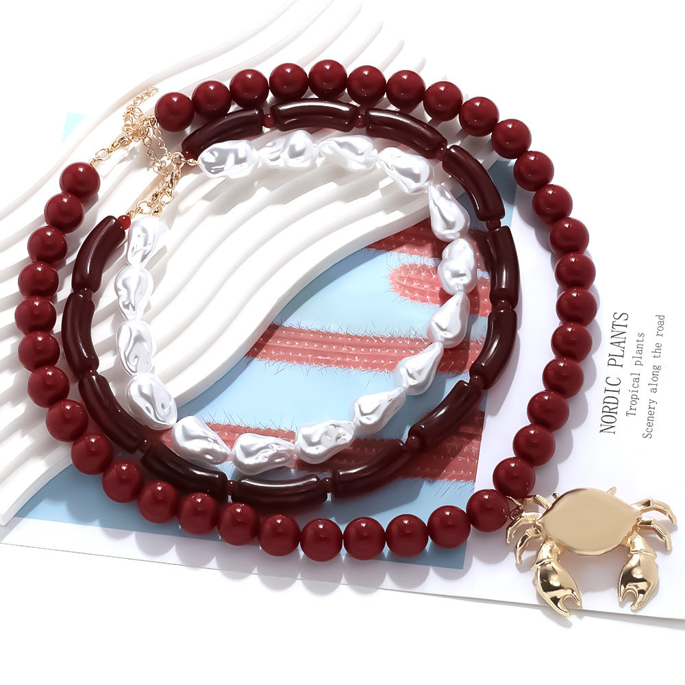 Wholesale  Multi-Layer Stacked String Special-Shaped Beads Alloy Crab Pendant Clavicle Chain