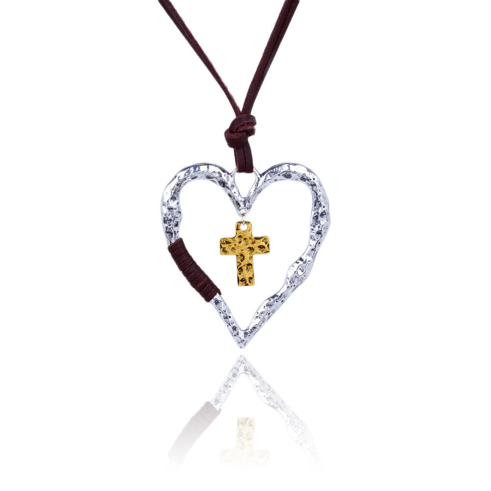Wholesale  retro cross heart pendant  necklace
