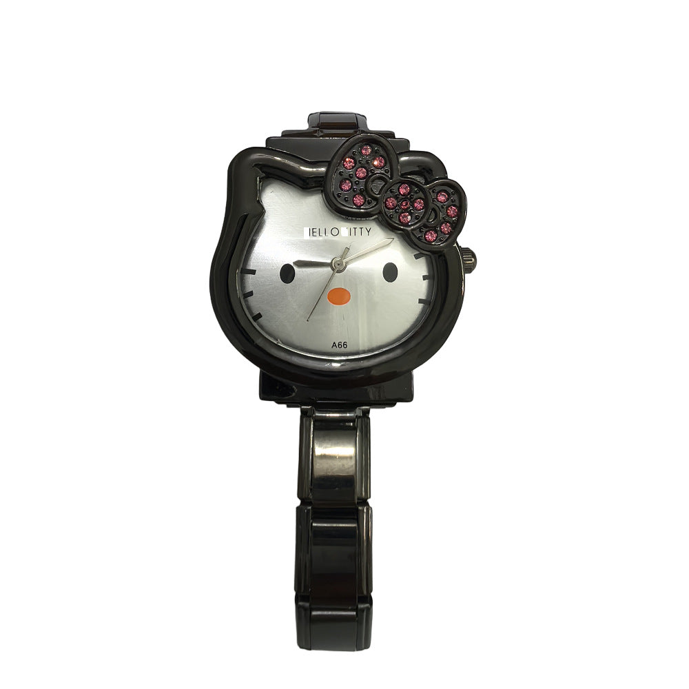 Wholesale Cute Cat Rhinestone Bow Watch,  Cartoon DIY Strap,  Unisex Fashion Accessory,  Great Gift