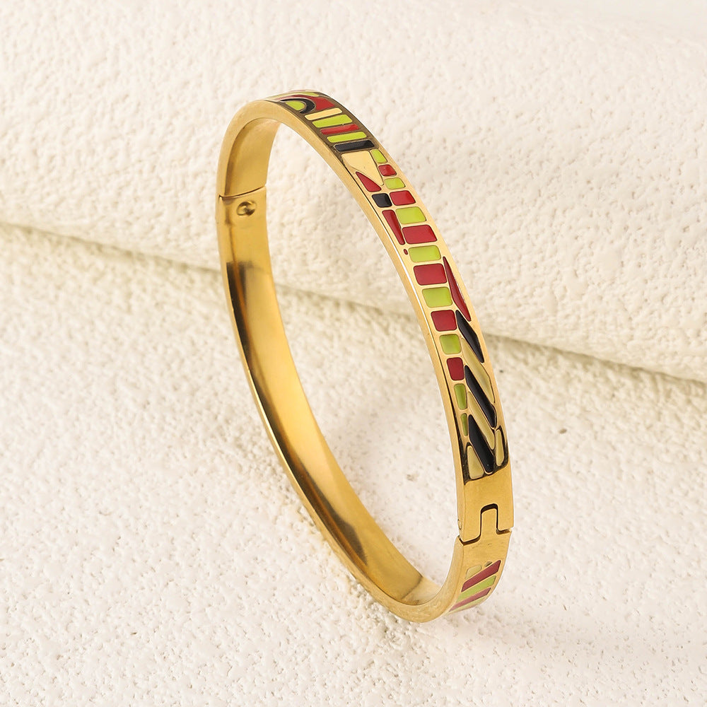 Wholesale Niche Light Luxury Stainless Steel Enamel Oil Drip Bracelet ACC-BT-RuiX005