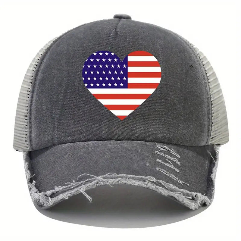 Wholesale of American Independence Day Flag Heart-shaped Printed Cotton Baseball Caps ACC-HT-TangQiu007
