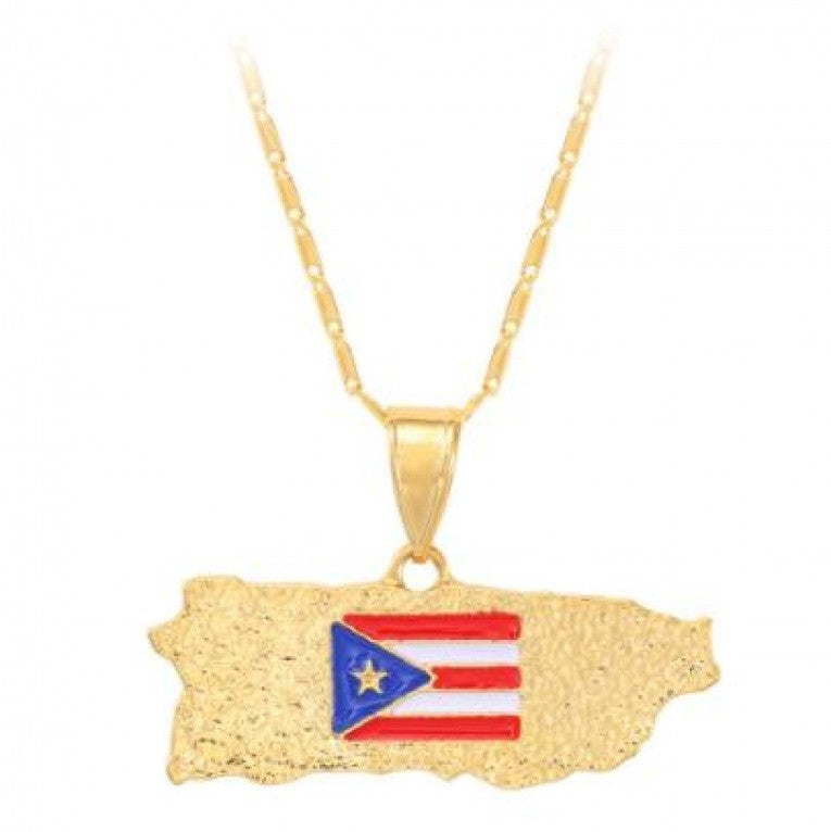 Wholesale  Golden Puerto Rico Flag Shape Pendant Necklace