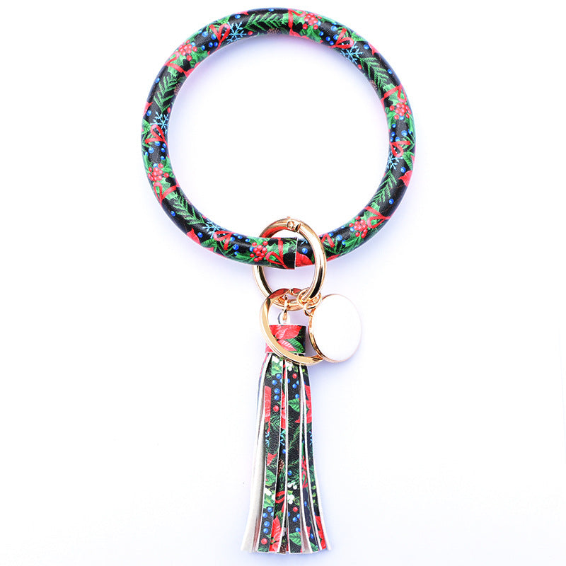 Wholesale Western Style Leopard Print Cow Print Cactus Leather Wristlet Keychain ACC-KC-QiuXue003