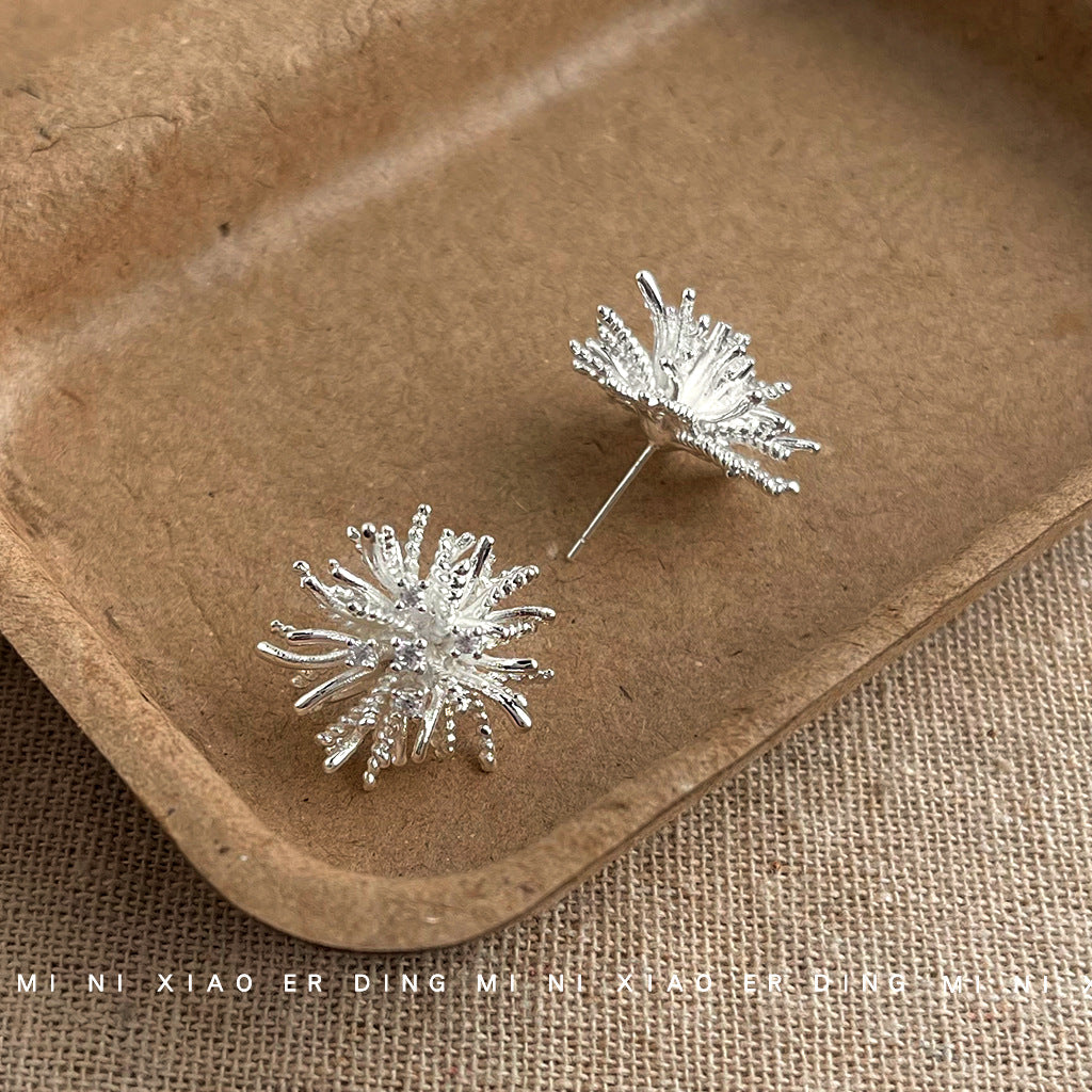 Wholesale 925 silver needles dandelion art  simple earrings