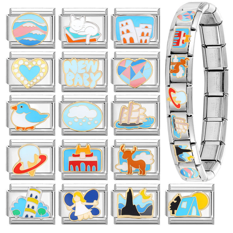 Wholesale Italian Beaded Bracelet 9mm DIY Splicing Removable Splicing Pink Blue Stainless Steel Combinable Bracelet