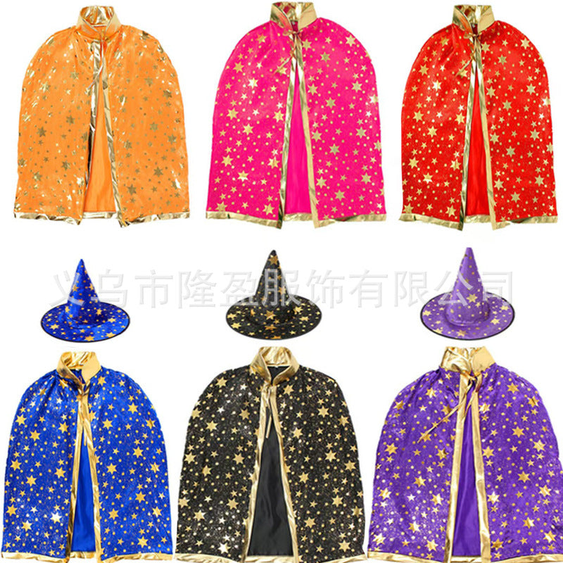 Wholesale  Party Children' s Witch Cape Hat Pumpkin Candy Bag Three-Piece Set
