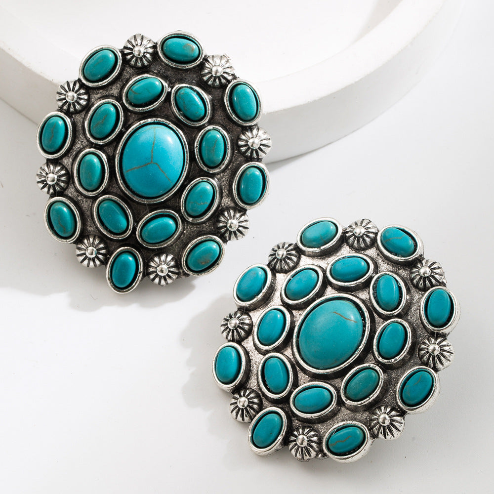 Wholesale  Western style exaggerated white and turquoise earrings