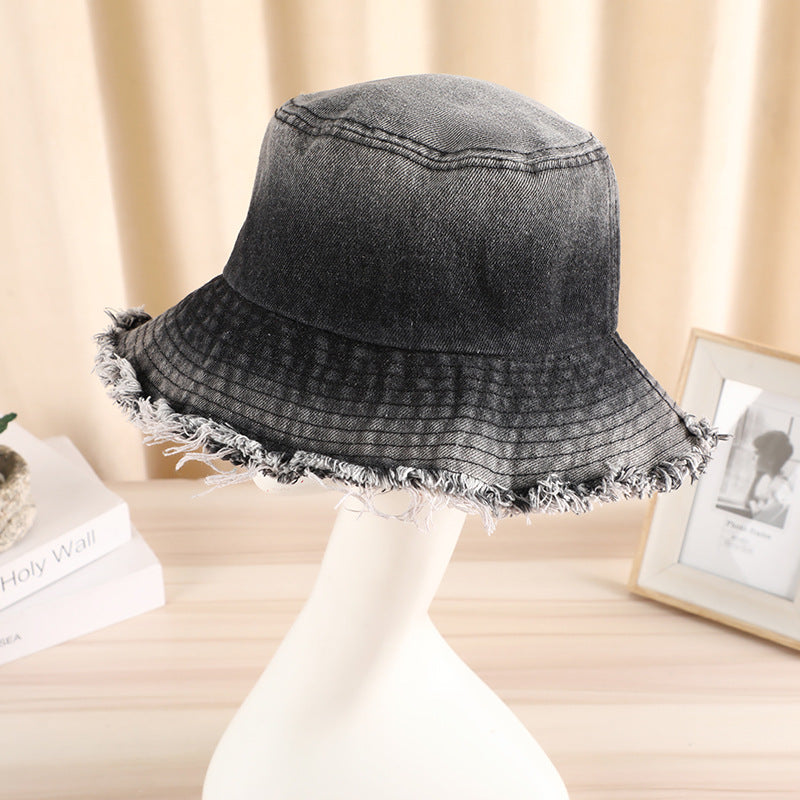Wholesale rough edge gradient wash retro basin hat sunscreen sunshade hat bucket hat