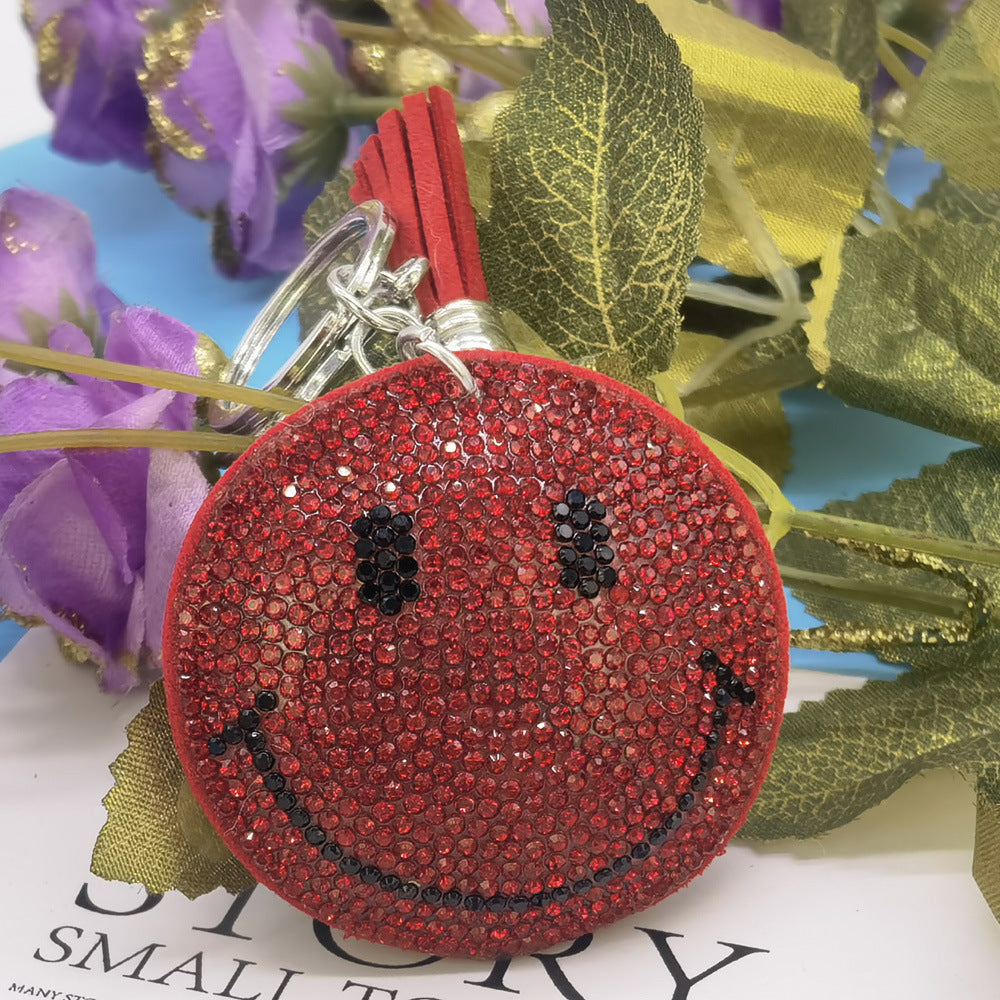 Wholesale Creative  velvet diamond-encrusted smiley face keychain