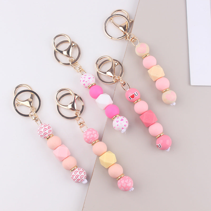 Wholesale  Cartoon Valentine's Day Wooden Beads Pendant  Keychain