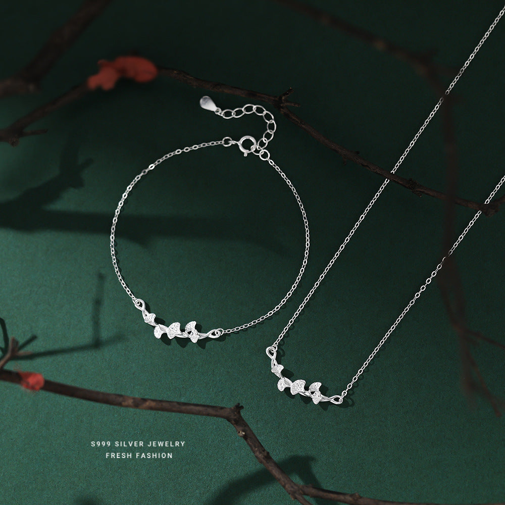 Wholesale S999 Sterling Silver Ginkgo Leaf Necklace