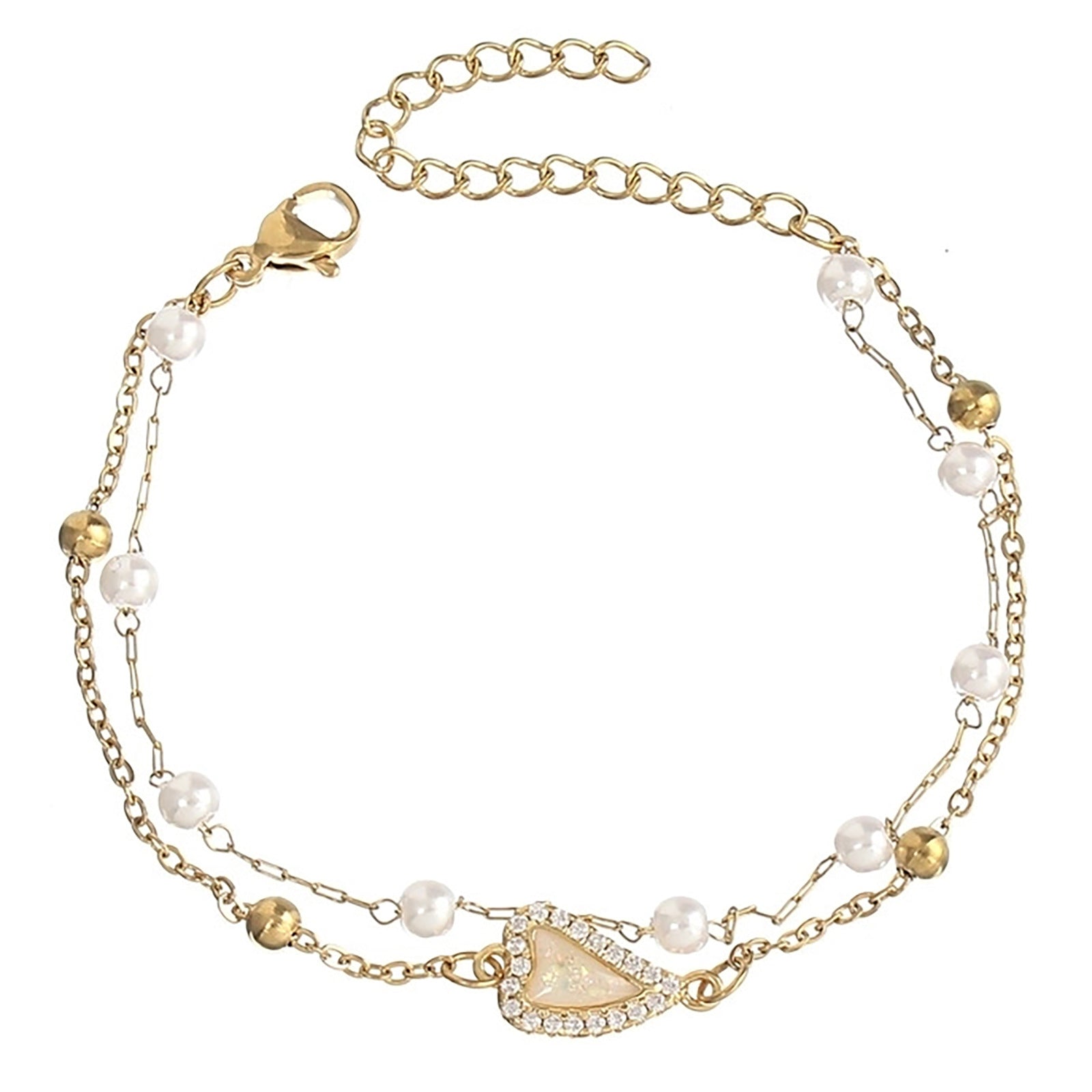 Wholesale heart-shaped stainless steel simple double chain adjustable ladies bracelet