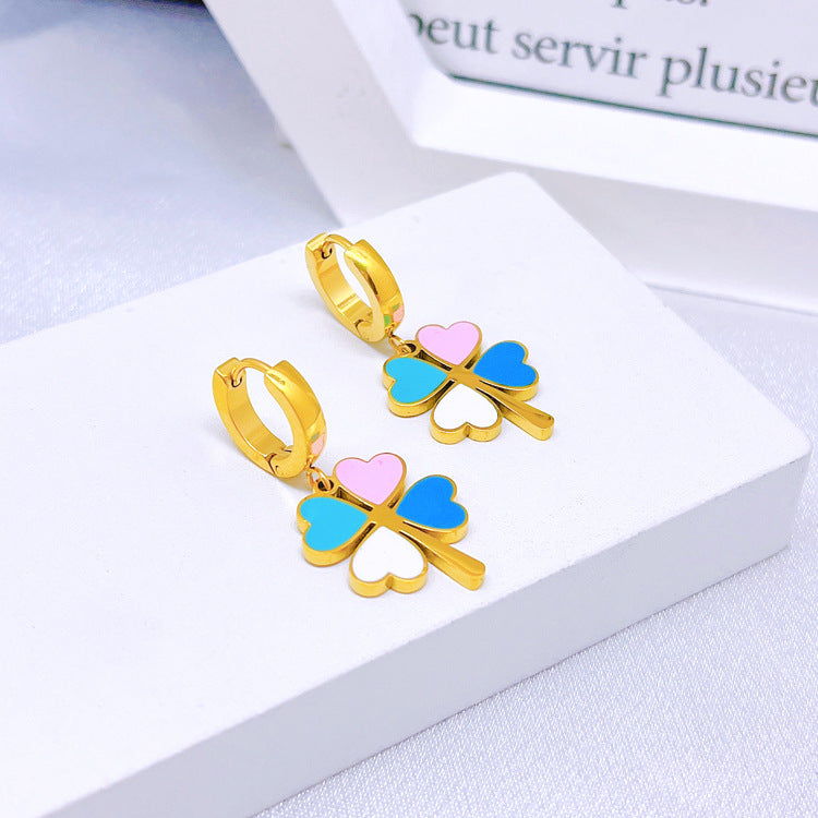 Wholesale Titanium Steel full diamond round pendant mid-length flower earrings