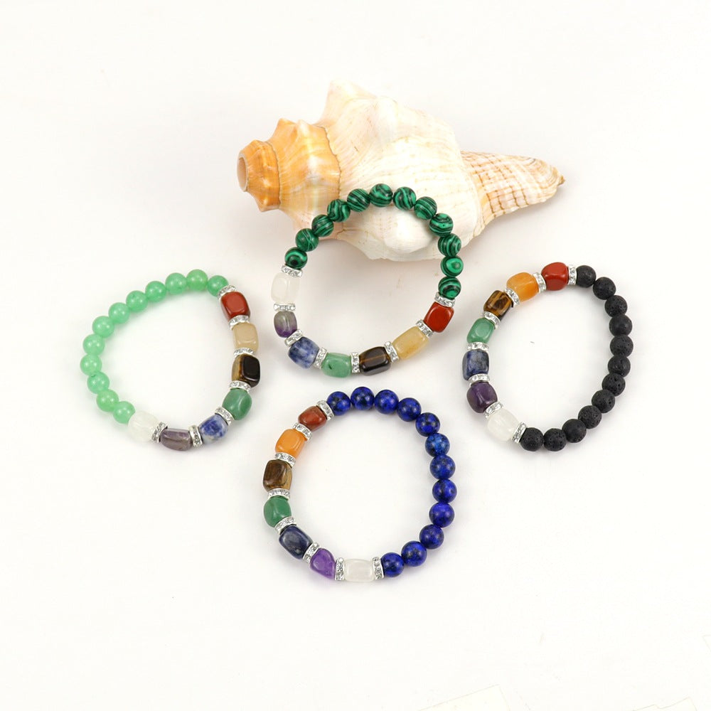 Wholesale Colorful Agate Micro-Paved Diamond Synthetic White Pine Tiger Eye Stone Pink Chalcedony Volcanic Stone Beaded Bracelet