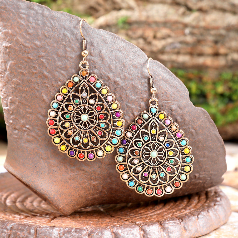 Wholesale Bohemian Fan Earrings Colorful Beads Alloy Jewelry Accessory
