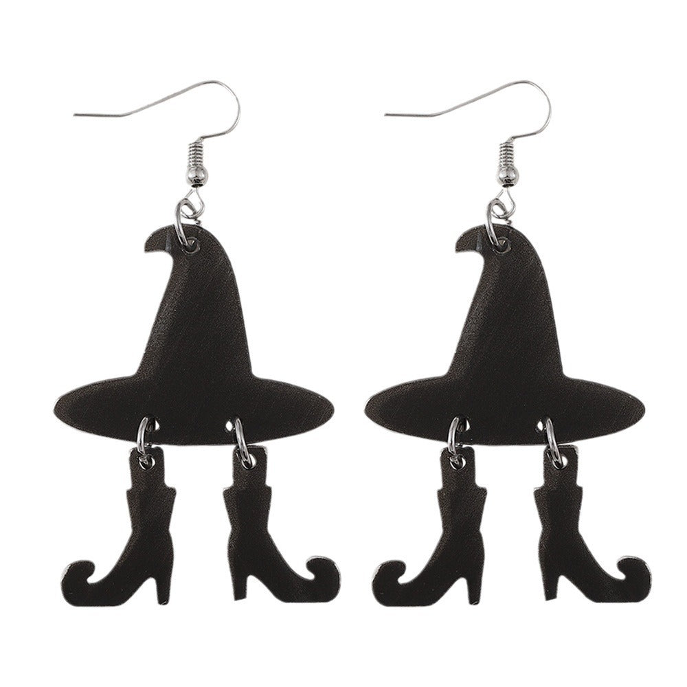 Wholesale  Halloween Gothic Wind Witch Hat Boots Pendant Acrylic Earrings