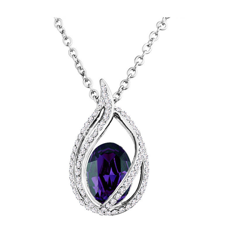 Wholesale luxury  flame heart oval crystal clavicle chain pendant necklace