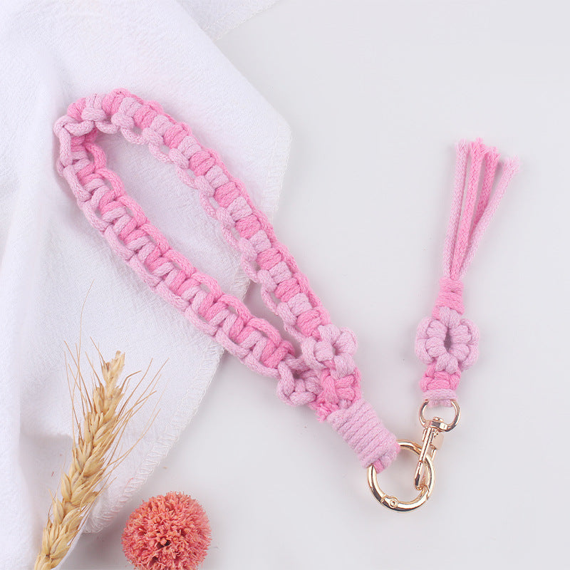 Wholesale Hand-woven Daisy Pattern Lanyard Keychain