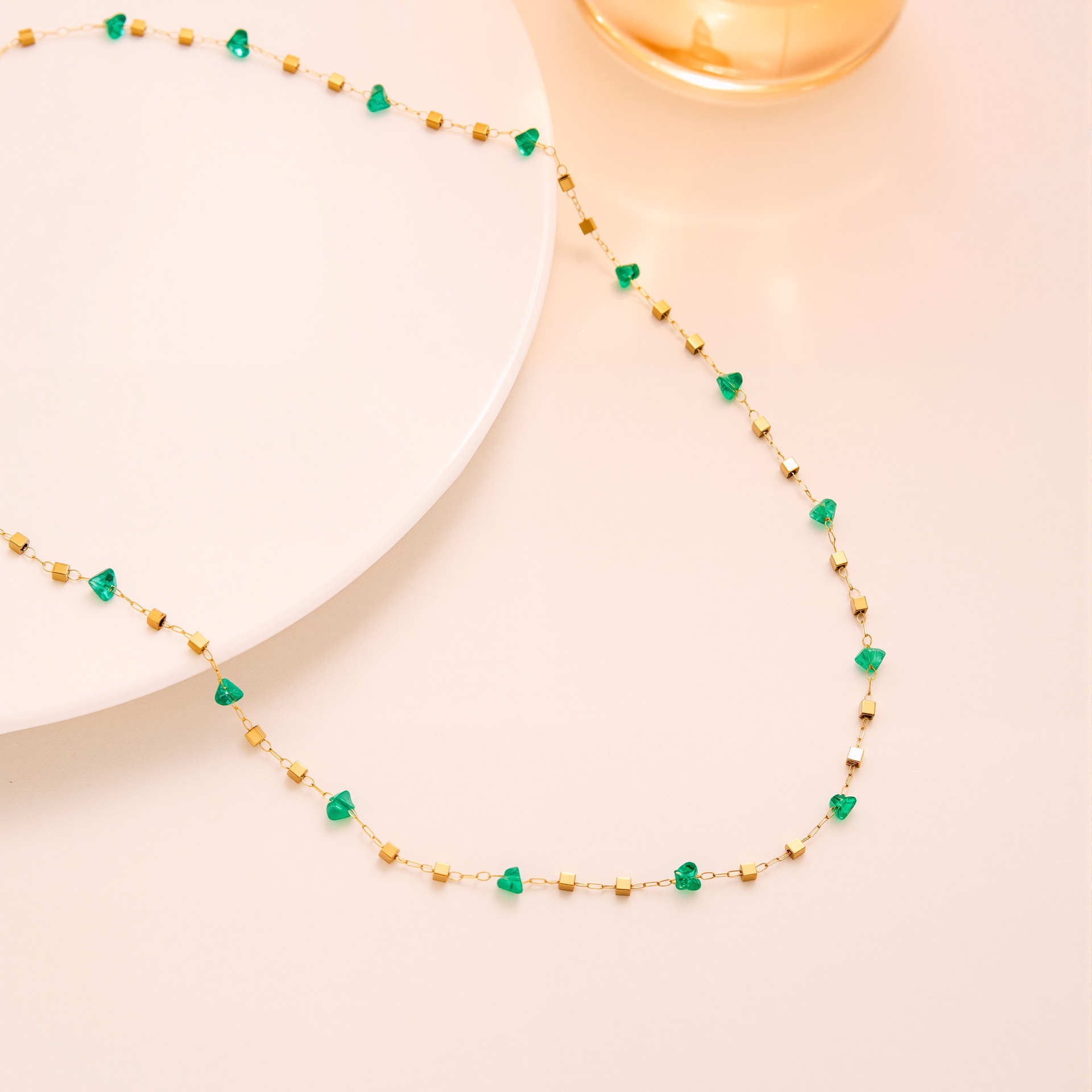 Wholesale Light Luxury Dopamine Style Square Titanium Steel Necklace with Colorful Zirconia