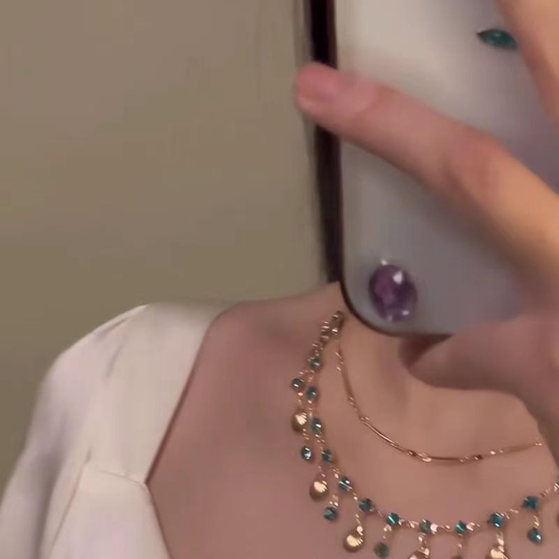 Wholesale French Vintage Double Layer Pearl Necklace Blue Shell Pendant Clavicle Chain Chic Layering Fashion Accessory For Women