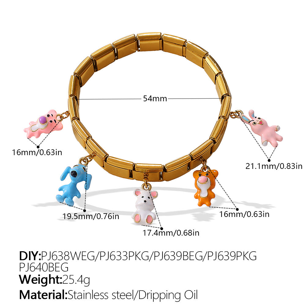 Wholesale Animal Series Bear Dinosaur Pendant Stainless Steel Composable Bracelet