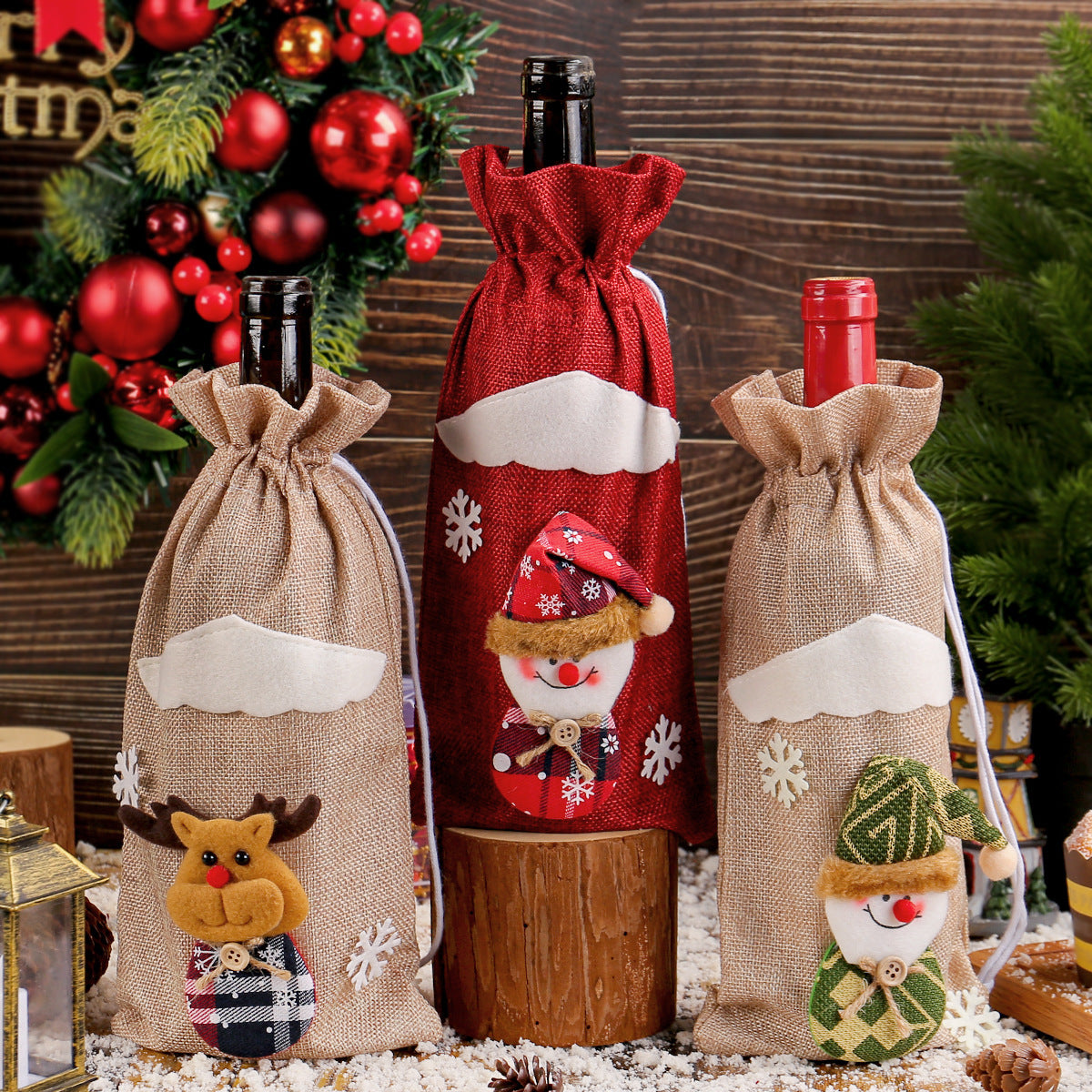 Wholesale Christmas linen old man figurine wine bottle decoration