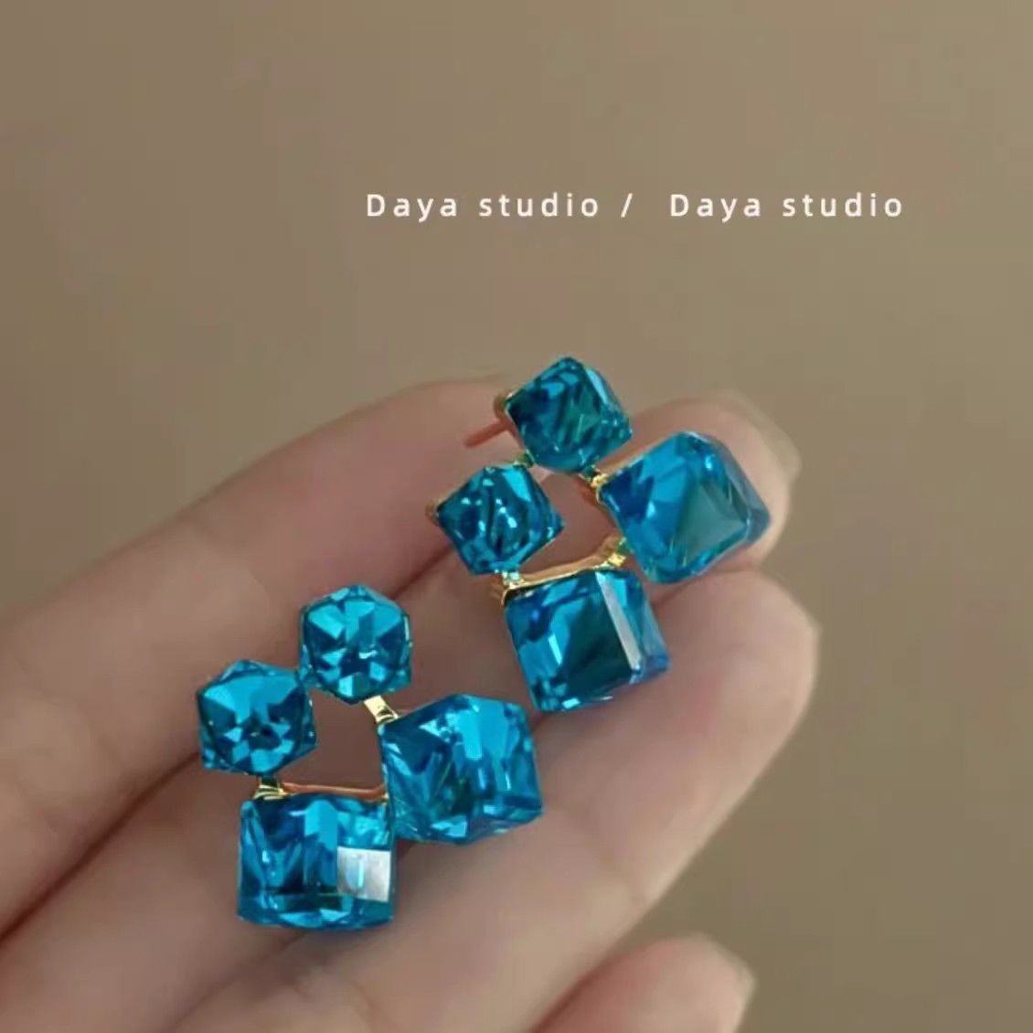 Wholesale Embossed Hazy Blue Vintage Drip Glaze Rose Flower Zircon Earrings