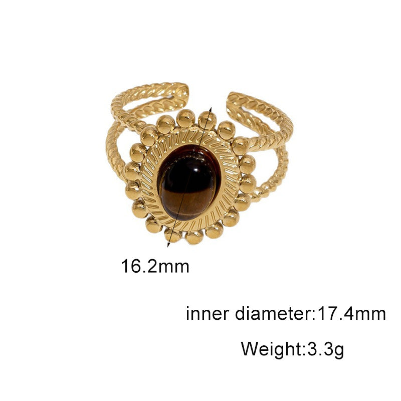 Wholesale Vintage Stainless Steel Open Ring Tiger Eye Stone Fashion Accessory for Resale