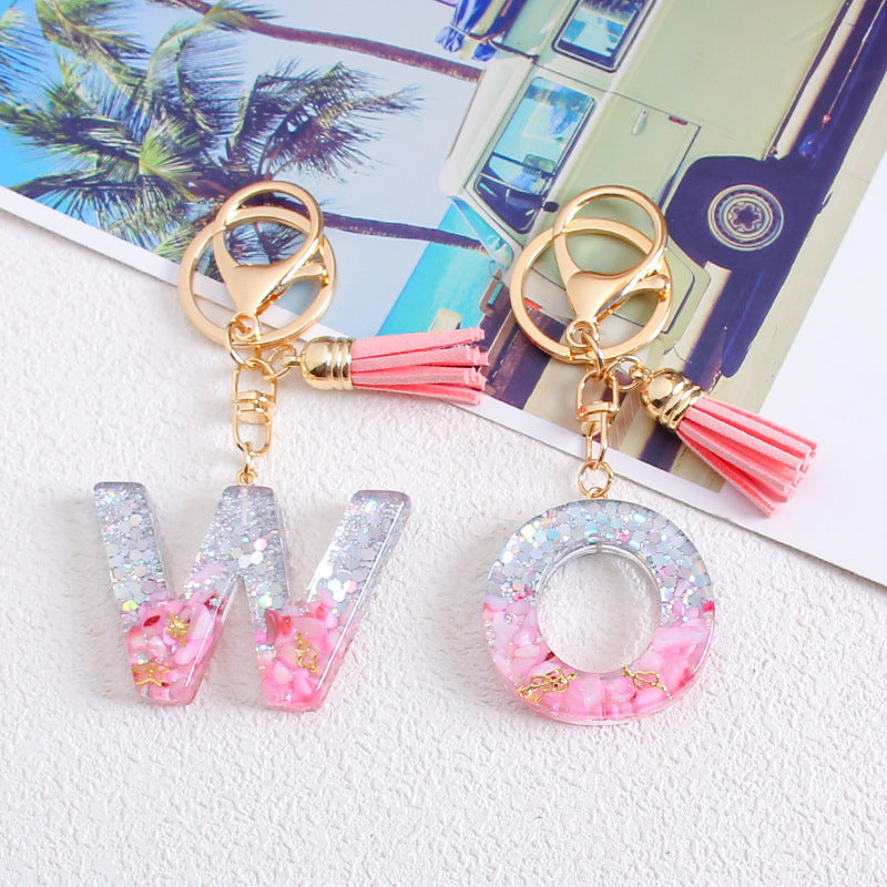 Wholesale Glitter 26 English Letter Tassel Keychain