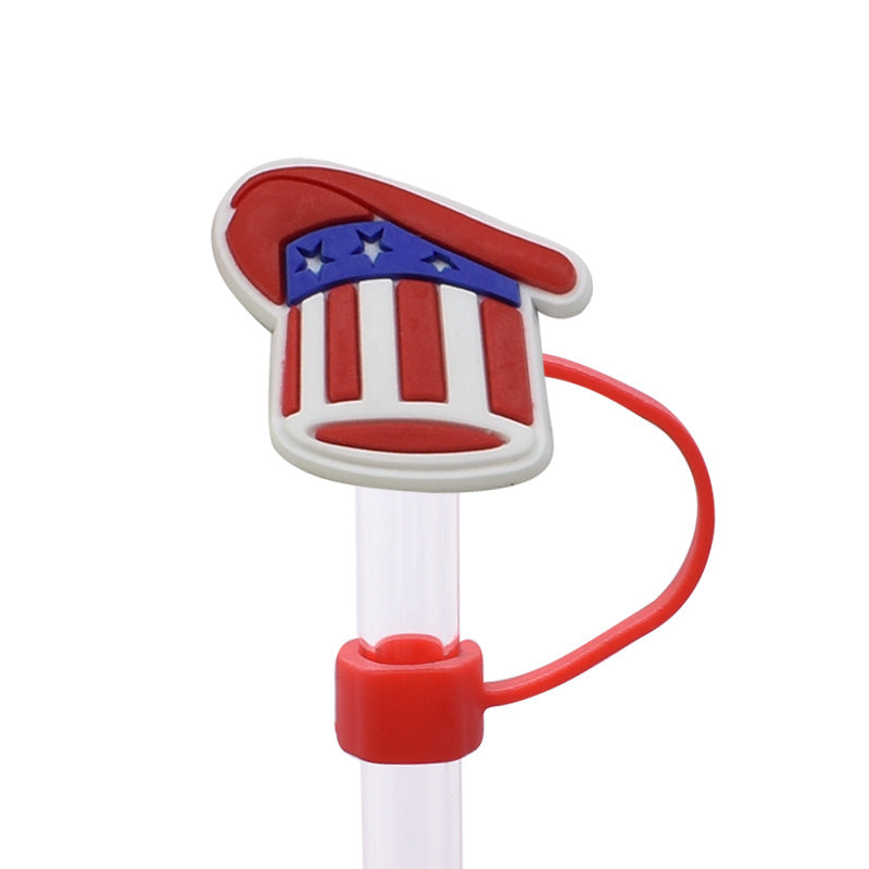 Wholesale Random 100pcs Independence Day Series PVC Soft Straw Tube Cap