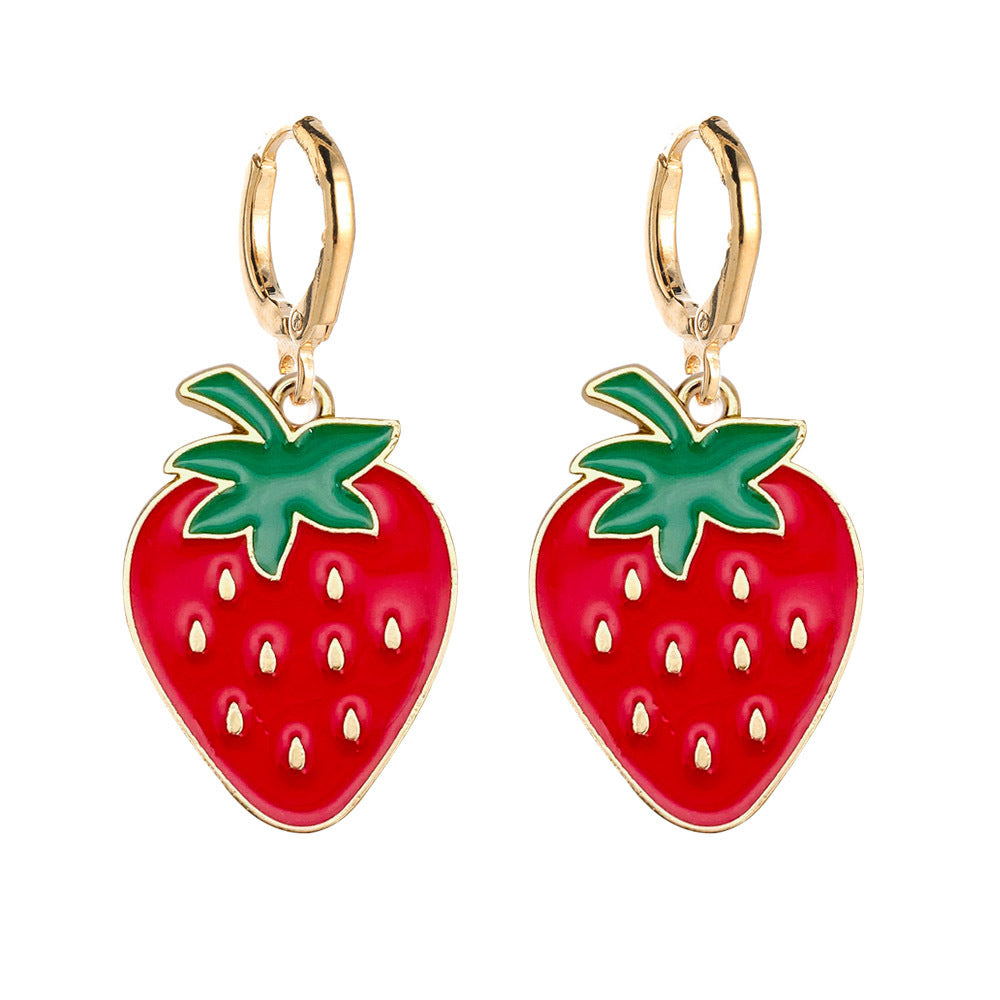 Wholesale Fruit Earrings Lemon Avocado Strawberry Cute Alloy Dripping Oil Earrings ACC-ES-Cheny006