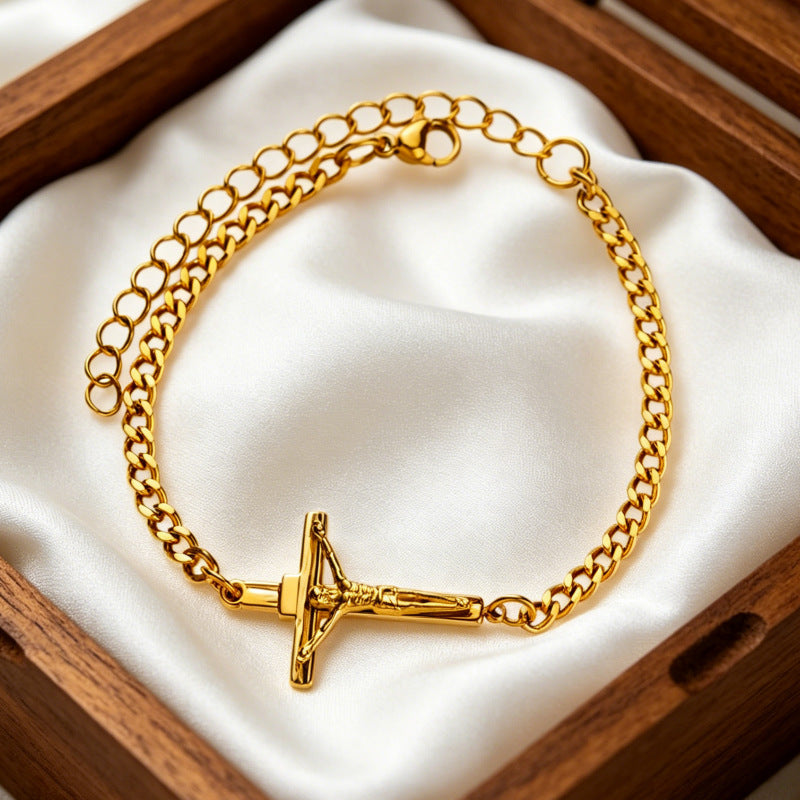 Wholesale Gold Plated Stainless Steel Cross Bracelet Unisex Fashion Jewelry Accessory for Boutique Resale
