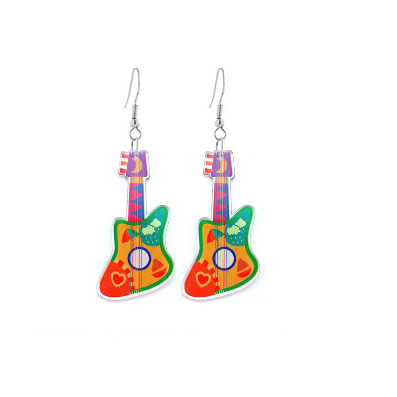 Wholesale Guitar Pipa Musical Instrument Double Sided Printed Acrylic Earrings ACC-ES-YiYuan010
